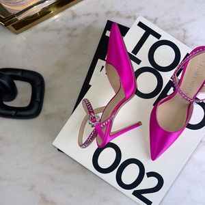 New Stuart Weitzman Gemcut 100 Swarovski Crystal Ankle Strap Pump in Rosa Pink